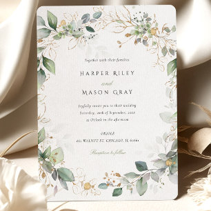 Watercolor Circle of Love Green Gold Foliage Invitation