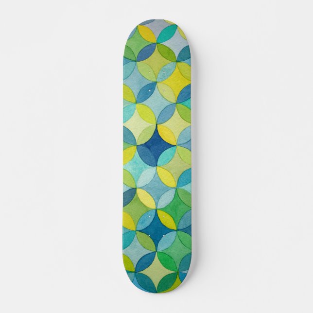 Watercolor Circle Overlap Pattern Custom Skateboard (Front)