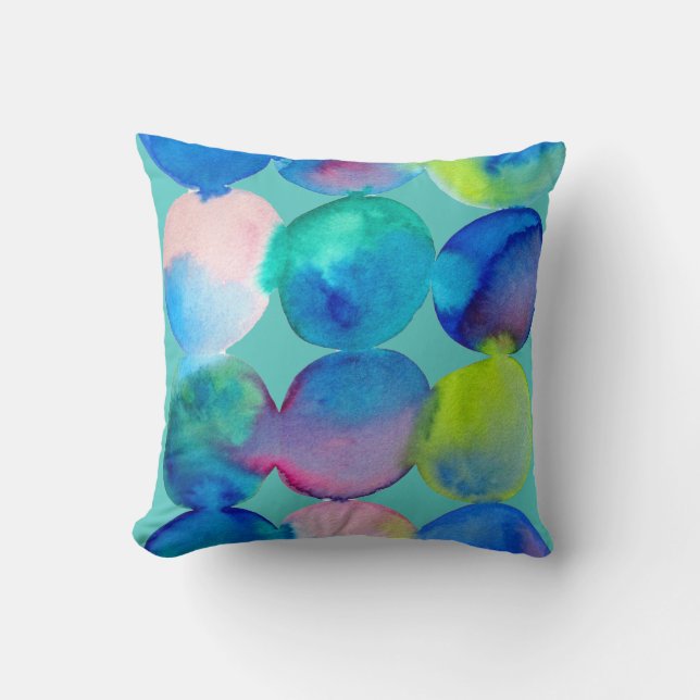 Watercolor circle pattern abstract art cool colour cushion (Front)