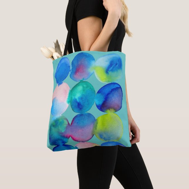 Watercolor circle pattern abstract art cool colour tote bag (Close Up)