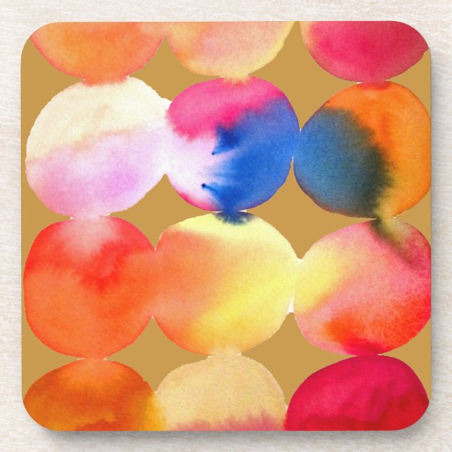 Watercolor circle pattern abstract art warm colour coaster (Front)