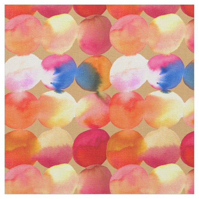 Watercolor circle pattern abstract art warm colour fabric (Close Up)