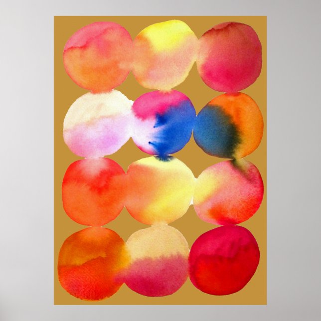 Watercolor circle pattern abstract art warm colour poster (Front)