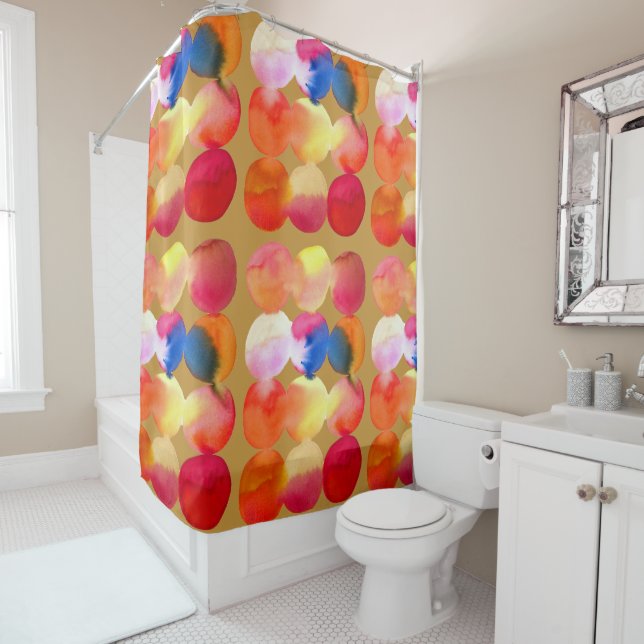Watercolor circle pattern abstract art warm colour shower curtain (In Situ)