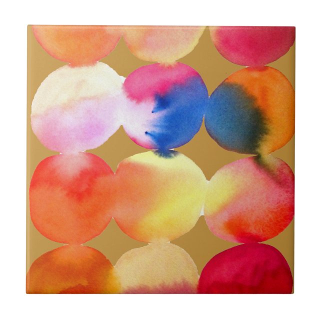 Watercolor circle pattern abstract art warm colour tile (Front)