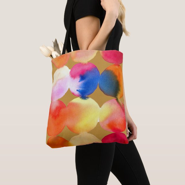 Watercolor circle pattern abstract art warm colour tote bag (Close Up)