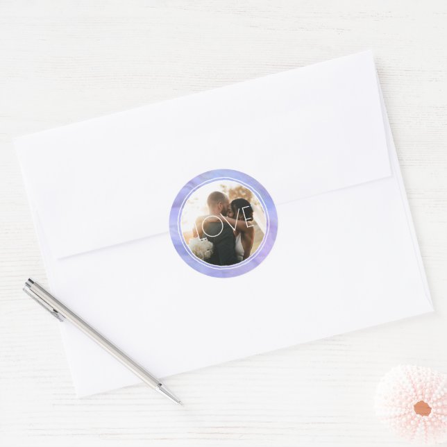 Watercolor Circle Periwinkle Blue Custom Photo Classic Round Sticker (Envelope)