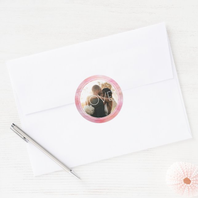 Watercolor Circle Pink Peach Custom Photo Classic Round Sticker (Envelope)
