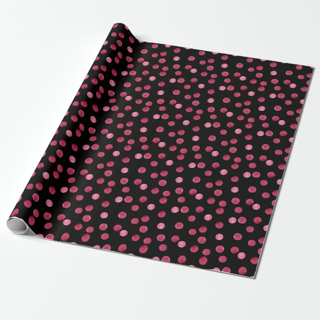 Watercolor Circles Black Background Pattern Wrapping Paper (Unrolled)