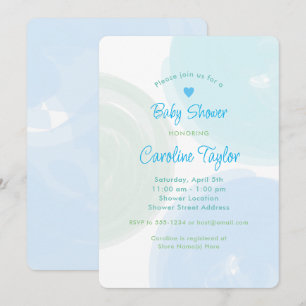 Watercolor Circles Blue Green Boy Baby Shower Invitation