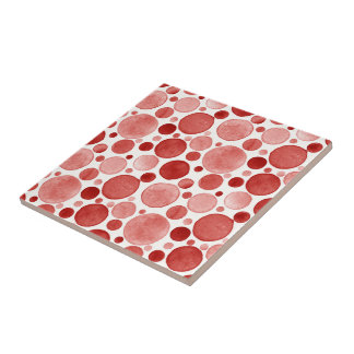 Watercolor Circles - Red Ceramic Tile