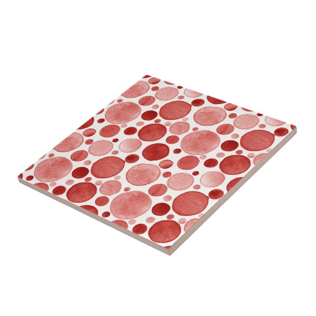 Watercolor Circles - Red Ceramic Tile (Side)