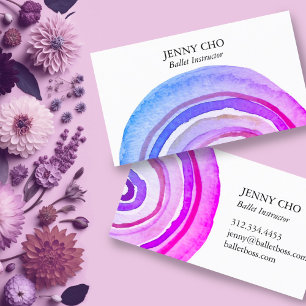Watercolor Circles Rings Abstract Minimalist Blue  Business Card