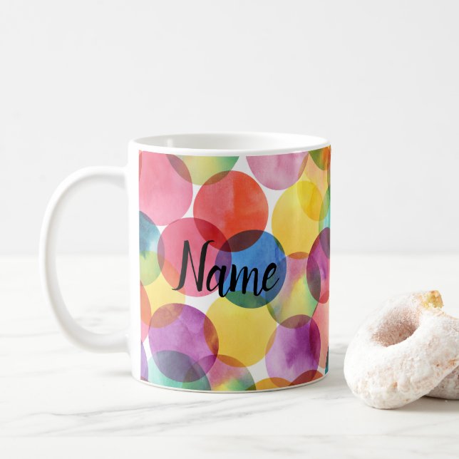 Watercolor Circles Style Ceramic Novelty Coffee Mug (With Donut)