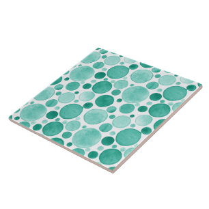 Watercolor Circles - Turquoise Ceramic Tile