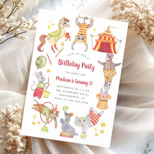 Watercolor Circus Animal Birthday Invitation