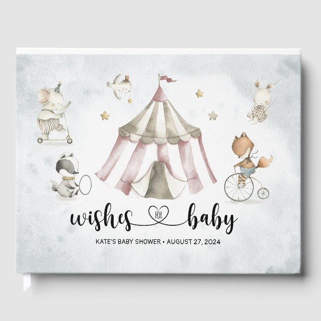 Watercolor Circus Animals Baby Shower Guest Book (Front)
