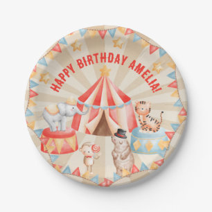 Watercolor Circus Animals Birthday Paper Plate