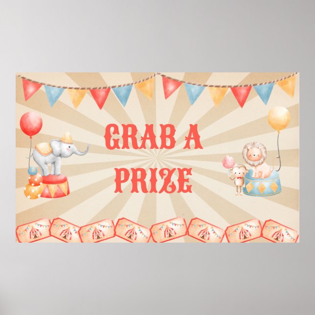 Watercolor Circus Animals Birthday Party Station  Poster (Front)