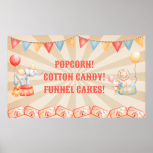 Watercolor Circus Animals Birthday Party Station  Poster