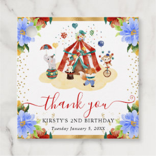 Watercolor Circus Animals Floral Birthday Favour Tags