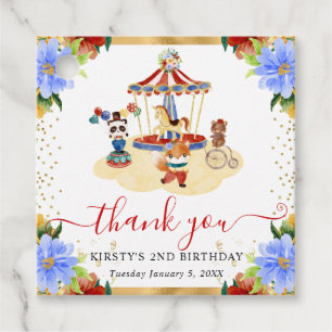 Watercolor Circus Animals Floral Birthday Favour Tags