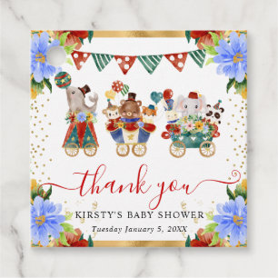Watercolor Circus Animals Train Floral Baby Shower Favour Tags