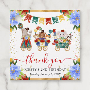 Watercolor Circus Animals Train Floral Birthday Favour Tags