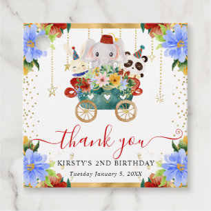 Watercolor Circus Animals Train Floral Birthday Favour Tags