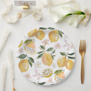 Watercolor Citrus & Blueberry Pattern Paper Plate