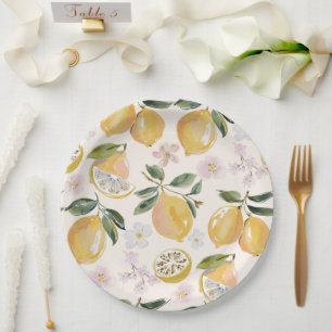 Watercolor Citrus & Blueberry Pattern Paper Plate