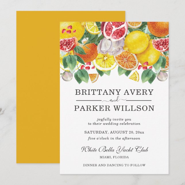 Watercolor Citrus Botanical Wedding Invitation (Front/Back)