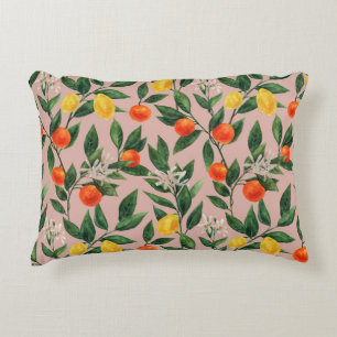 Watercolor Citrus Branches Ornament Pattern Decorative Cushion