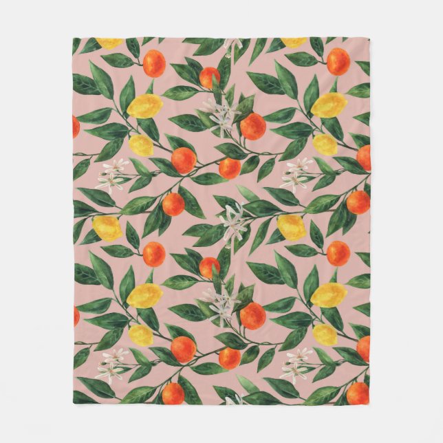 Watercolor Citrus Branches Ornament Pattern Fleece Blanket (Front)