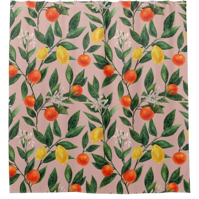 Watercolor Citrus Branches Ornament Pattern Shower Curtain (Front)