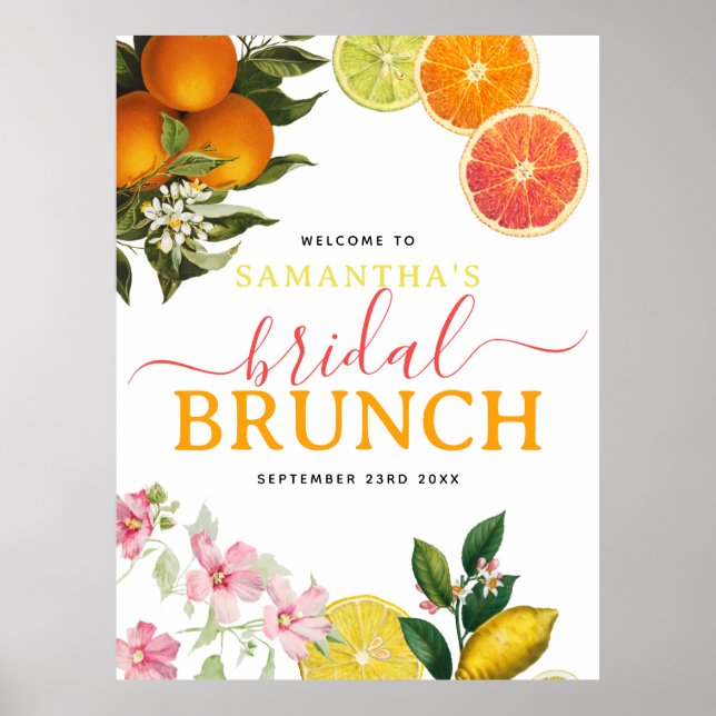 Watercolor Citrus Bridal Brunch Bridal Shower Poster (Front)