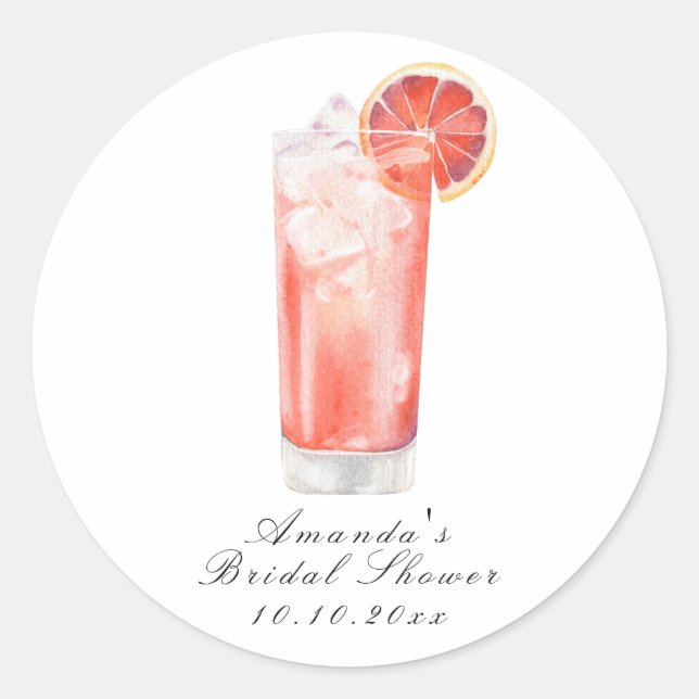 Watercolor Citrus Cocktail Bridal Shower Classic Round Sticker (Front)