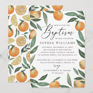 Watercolor citrus floral garden script baptism invitation