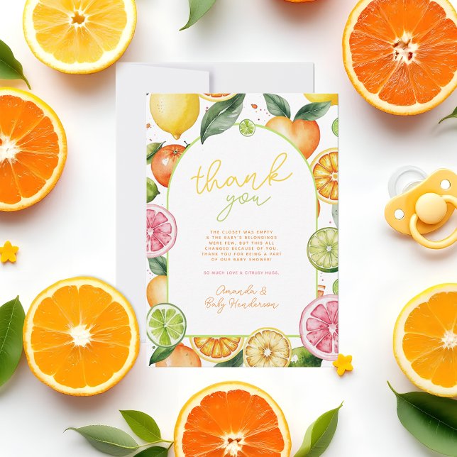 Watercolor Citrus Fruit Baby Shower Thank You Card (Citrus Fruit Baby Shower Thank You)