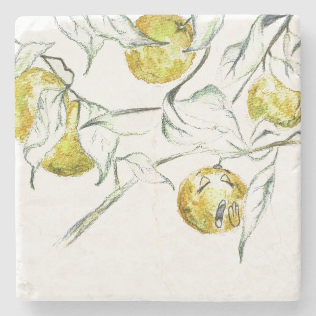 Watercolor Citrus Fruit Clementine Cutie Stone Coaster (Front)