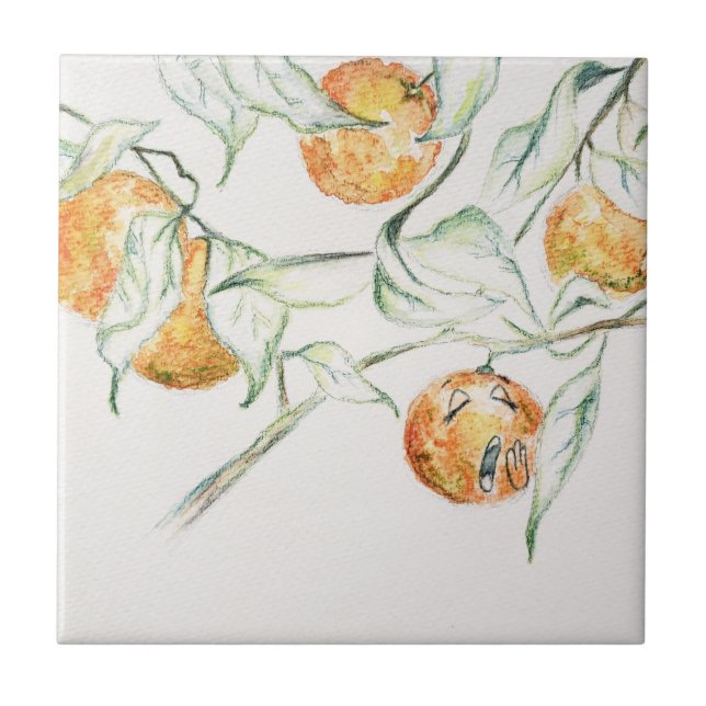 Watercolor Citrus Fruit Clementine Cutie Tile (Front)