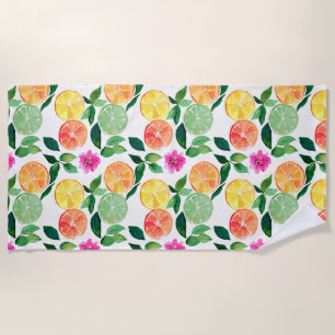 Watercolor Citrus Fruit Floral Botanical Beach Towel