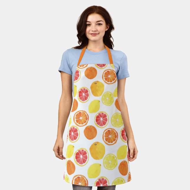 Watercolor Citrus Fruit Pattern Apron (Worn)