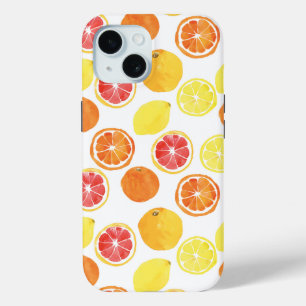 Watercolor Citrus Fruit Pattern iPhone 15 Case