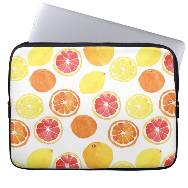 Watercolor Citrus Fruit Pattern Laptop Sleeve (Front)