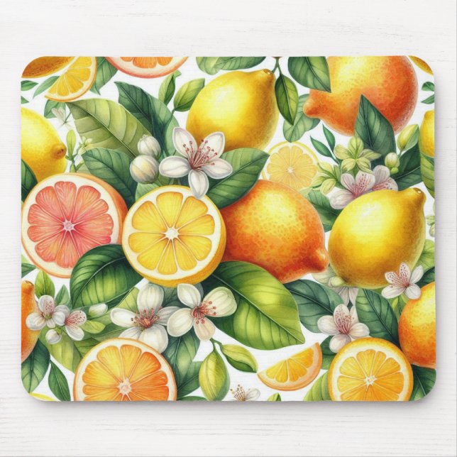 Watercolor Citrus Fruit Pattern Mouse Mat (Front)