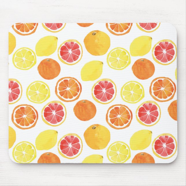 Watercolor Citrus Fruit Pattern Mouse Mat (Front)