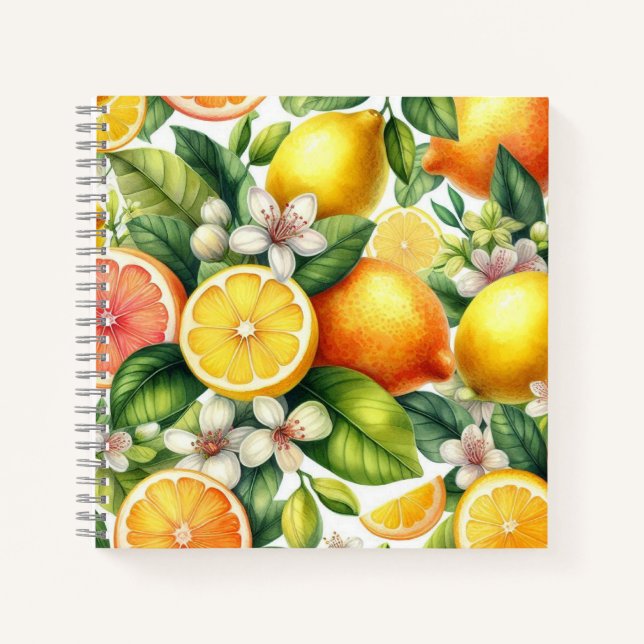 Watercolor Citrus Fruit Pattern Notebook (Front)