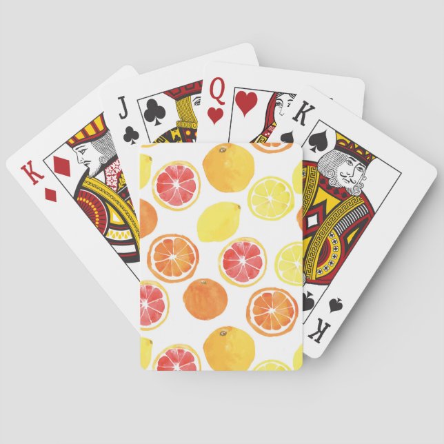 Watercolor Citrus Fruit Pattern Playing Cards (Back)