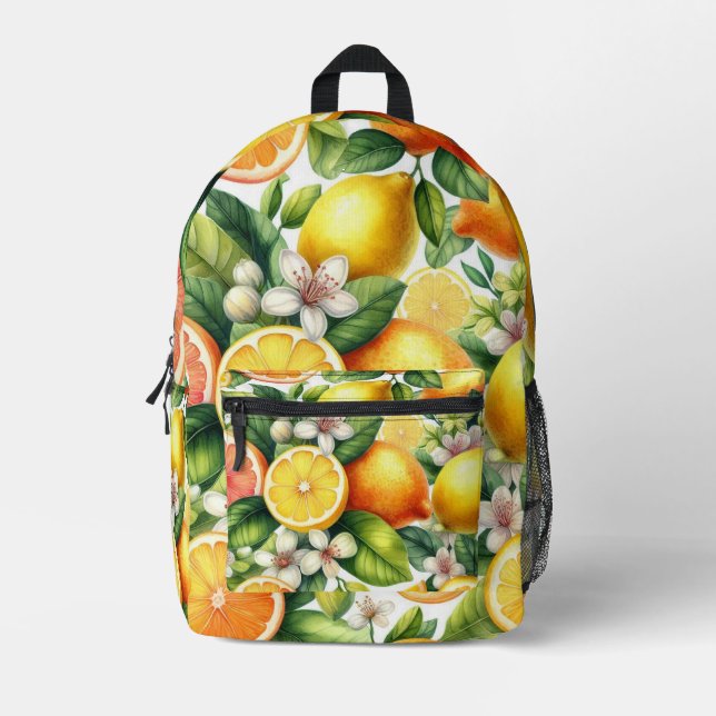 Watercolor Citrus Fruit Pattern Printed Backpack (Front)